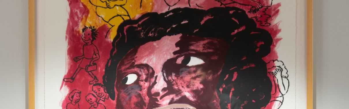 A painting of a face by Robert Colescott.