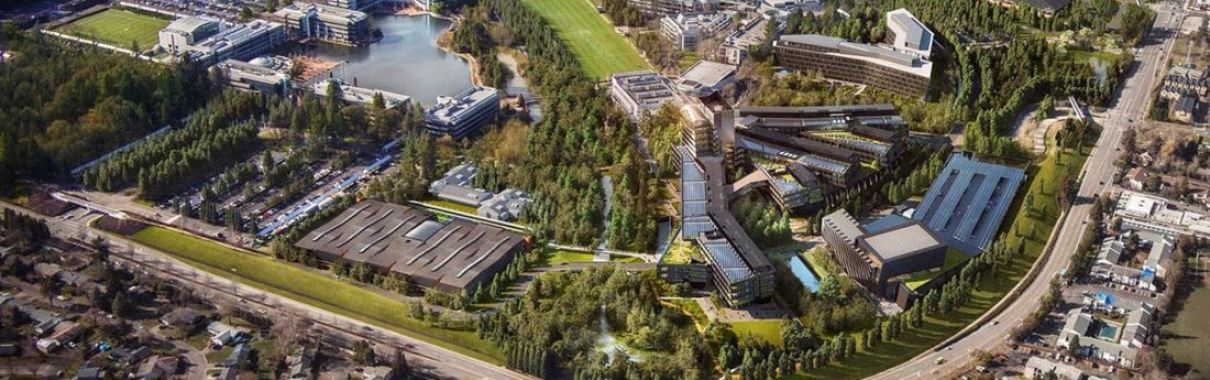 Aerial view of Nike World Headquarters in Portland, Oregon.